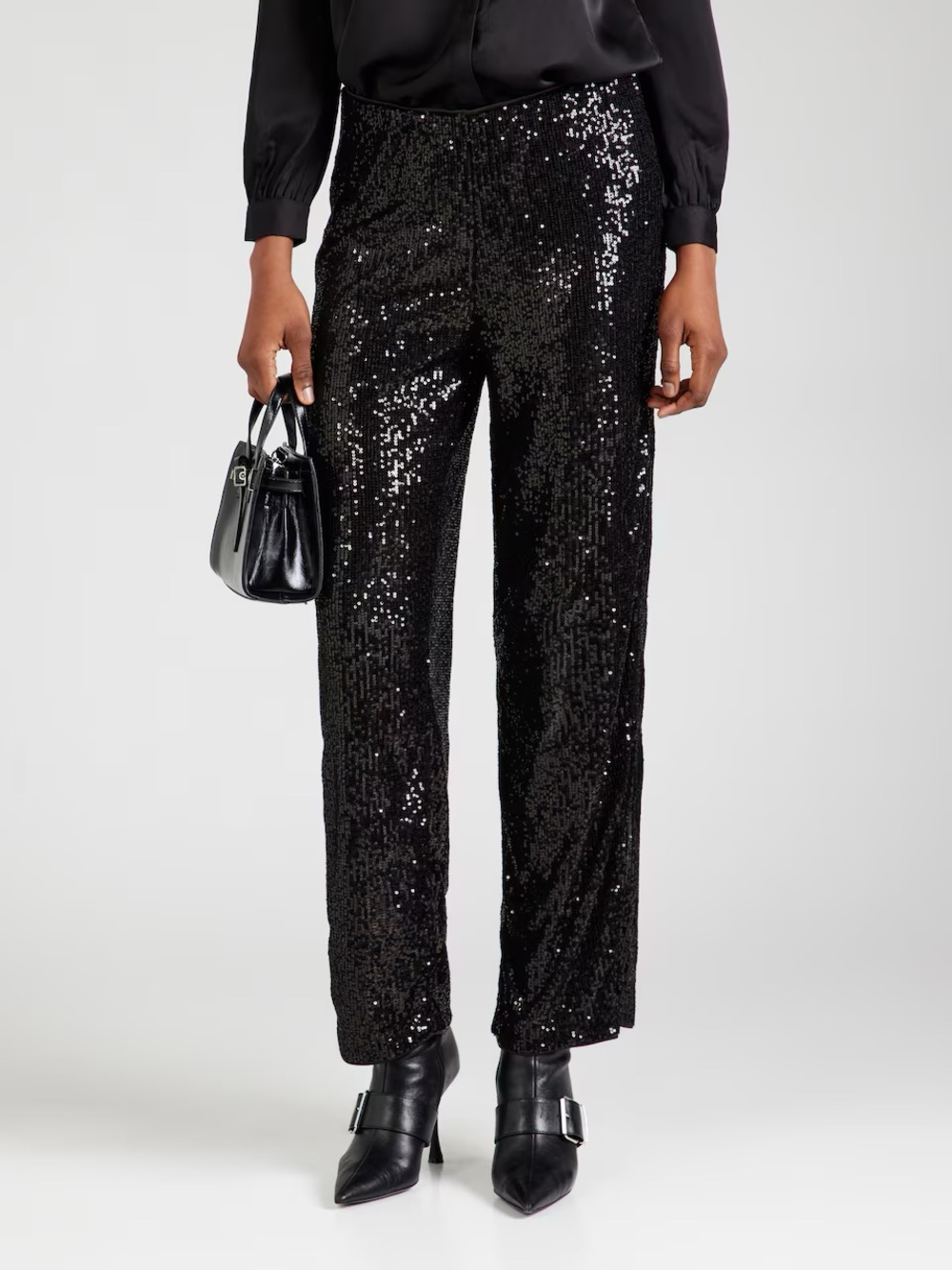 B.Young Black Sequin Straight-Leg Pants Size Small